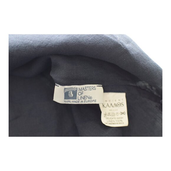 Ancient Kallos Athena Cord Navy Blue Linen Maxi Dress Red Embroidered Trim – M - Picture 7 of 7